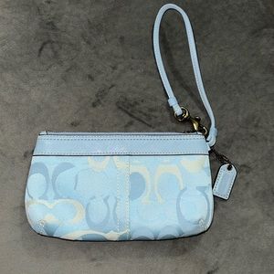 Authentic coach light blue wristlet with brass hardware